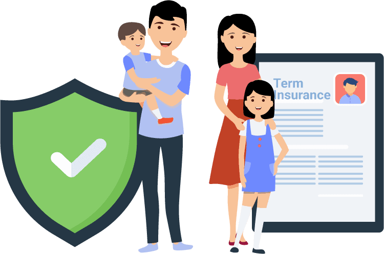 Graphic of family next to term insurance and green shield